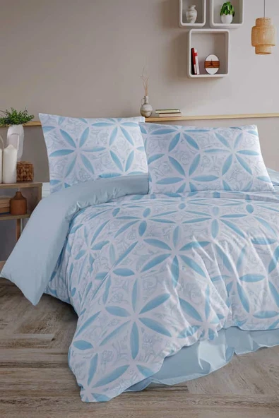 Evelya Blu %100 Pamuk Çift Kişilik Nevresim Takımı - Resim 2