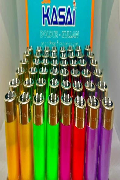 KASAİ Slim Renkli Taşlı Çakmak 48’li Paket Silindir Model ürün görseli