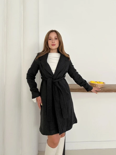 Cepli kuşaklı kaşe kaban antrasit st26458 - 6