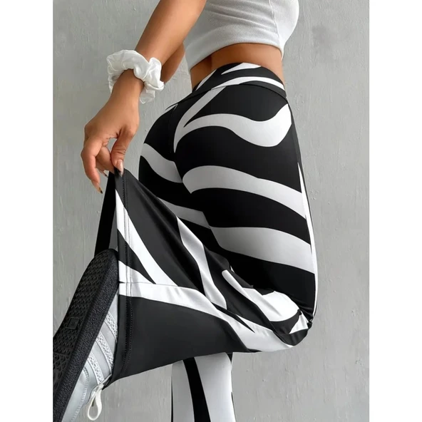 Lucky Life Kadın Yüksek Bel Zebra Desenli Dalgıç Tayt - 2