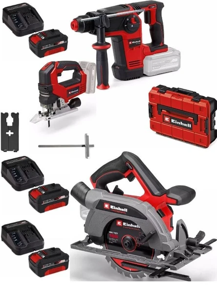 Einhell TP-HD 18/26 BL Matkap TP-CS 18/165 Lİ BL Daire Testere TP-JS 18/135 BL Dekupaj 3x4.0ah Kömürsüz Set ürün görseli