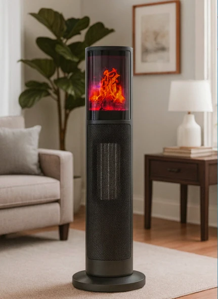 Hoogar German 2075 L Grey Oben Seri OLED Şömineli Ekran Dijital Kule Tipi Seramik Fanlı Isıtıcı