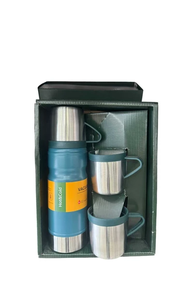 Thermohis 6158 Çelik Termos 3 Bardaklı Set MAVİ ürün görseli