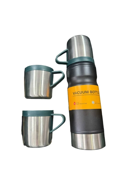 Thermohis 6158 Çelik Termos 3 Bardaklı Set SİYAH ürün görseli