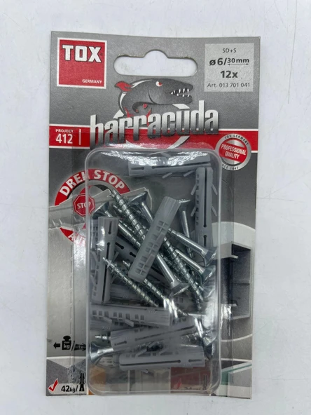 Tox Barracuda Plastik Dübel Vida Seti 6X30 Mm 12 Adet ürün görseli 1