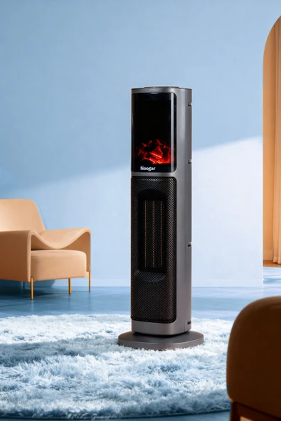 Hoogar German 2075 L Grey Oben Seri OLED Şömineli Ekran Dijital Kule Tipi Seramik Fanlı Isıtıcı ürün görseli 1