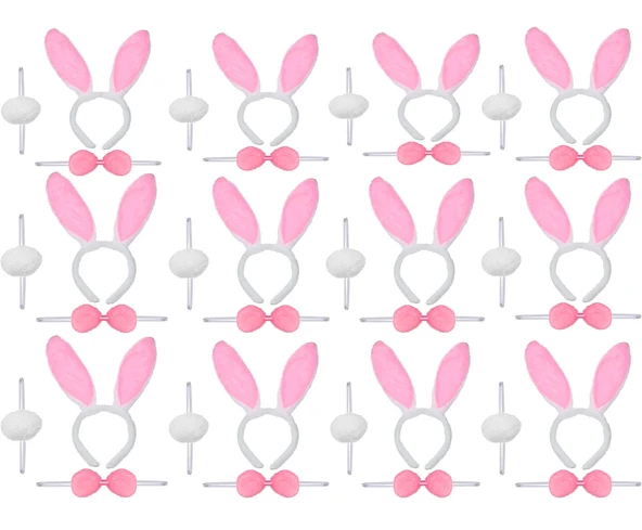 Pembe Tavşan Kostüm Seti – Taç Ponpon Kuyruk 12 li Paket ürün görseli 1