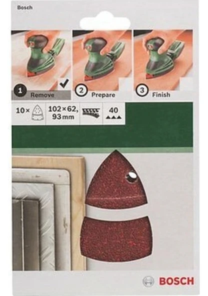 Bosch Multi Zımpara Kağıdı 10'lu 102 x 62/93 mm 40 Kum 11 Delik - 2609256A61 - Resim 2