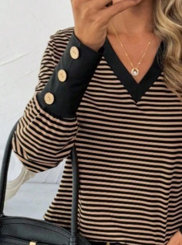 Lucky Life Kadın Uzun Kollu V Yakalı Desenli Süprem Bluz - Resim 3