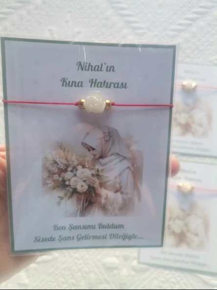 72 Adet Kişiye Özel Gül İnci Model Düğün Nikah Nişan Söz Kına Hatırası Dağıtmalık Hediyelik Bileklik - 6