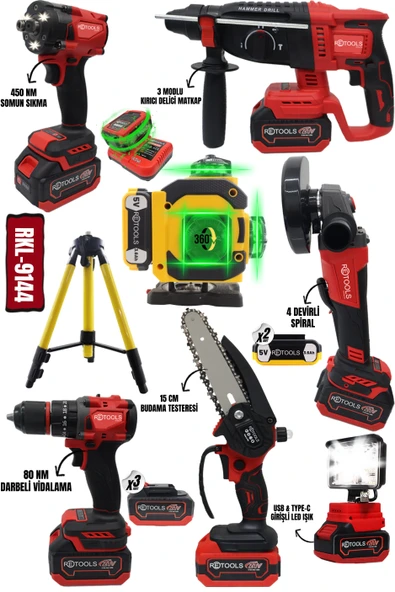 RETOOLS 7'Lİ SET (16 YÖNLÜ LAZER - DAL BUDAMA TESTERESİ - KARE PROJEKTÖR)