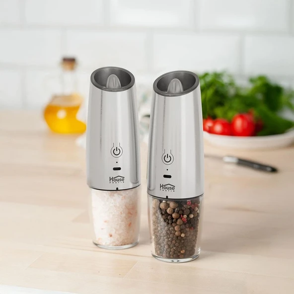 House Pratik HP72 Şarjlı Tuz ve Baharat Öğütücü Inox - Resim 3