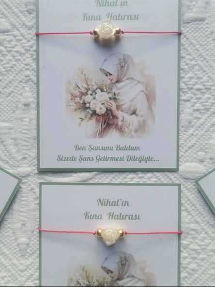 48 Adet Kişiye Özel Gül İnci Model Düğün Nikah Nişan Söz Kına Hatırası Dağıtmalık Hediyelik Bileklik - Resim 5