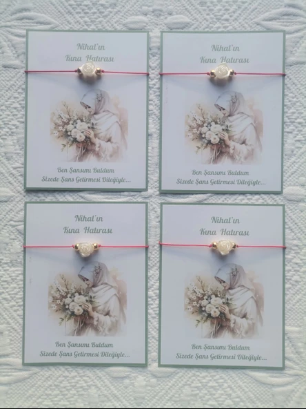 48 Adet Kişiye Özel Gül İnci Model Düğün Nikah Nişan Söz Kına Hatırası Dağıtmalık Hediyelik Bileklik - Resim 3