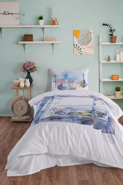 İstanbul %100 Pamuk Tek Kişilik Nevresim Takımı - Resim 2