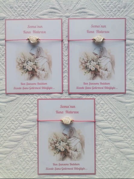 48 Adet Kişiye Özel Gül İnci Model Düğün Nikah Nişan Söz Kına Hatırası Dağıtmalık Hediyelik Bileklik - Resim 3