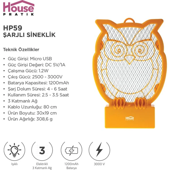 House Pratik Şarjlı Sineklik HP59 - Resim 3
