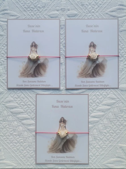 24 Adet Kişiye Özel Gül İnci Model Düğün Nikah Nişan Söz Kına Hatırası Dağıtmalık Hediyelik Bileklik - Resim 4