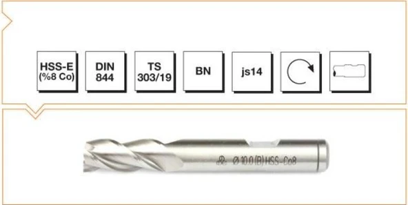 HSS - E (%8Co) DIN 844 BN Silindirik Saplı Parmak Freze - KISA 25 MM ürün görseli