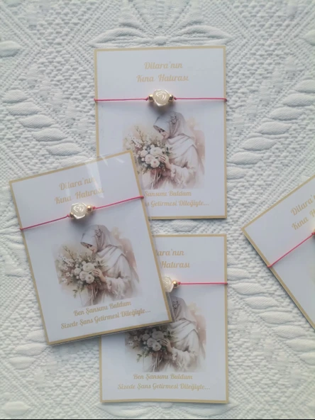 72 Adet Kişiye Özel Gül İnci Model Düğün Nikah Nişan Söz Kına Hatırası Dağıtmalık Hediyelik Bileklik - 5