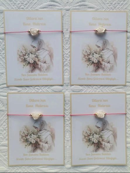 100 Adet Kişiye Özel Gül İnci Model Düğün Nikah Nişan Söz Kına Hatırası Dağıtmalık Hediyelik Bileklik - Resim 3