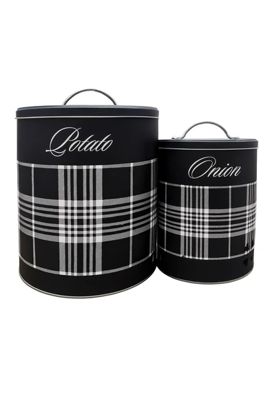 Dekoratif Siyah Ekose Tasarımlı Soğan ve Patates Saklama Kutusu Seti STANDSIZ DC-6767