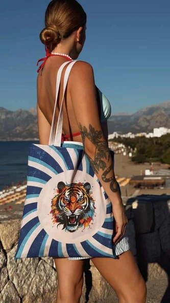 Plaj Havlusu Tiger Desenli (Özel Çantalı) 70x150 cm - Resim 3