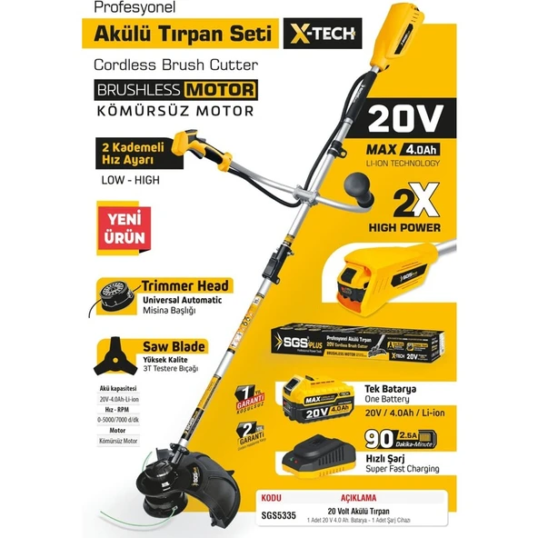 SGS5335 - 20 Volt 4 Amper Akülü Tırpan Motoru Makinesi (Kömürsüz Motor) - Resim 2