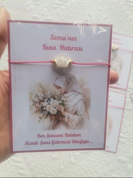 48 Adet Kişiye Özel Gül İnci Model Düğün Nikah Nişan Söz Kına Hatırası Dağıtmalık Hediyelik Bileklik - Resim 6