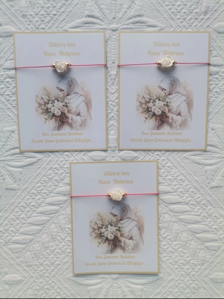 72 Adet Kişiye Özel Gül İnci Model Düğün Nikah Nişan Söz Kına Hatırası Dağıtmalık Hediyelik Bileklik - 2