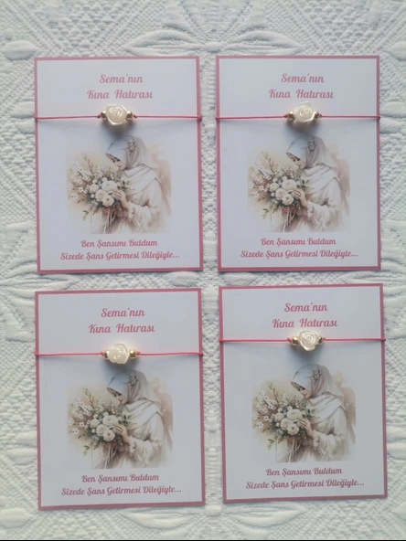 48 Adet Kişiye Özel Gül İnci Model Düğün Nikah Nişan Söz Kına Hatırası Dağıtmalık Hediyelik Bileklik - Resim 4