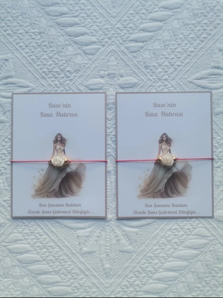 24 Adet Kişiye Özel Gül İnci Model Düğün Nikah Nişan Söz Kına Hatırası Dağıtmalık Hediyelik Bileklik - Resim 3