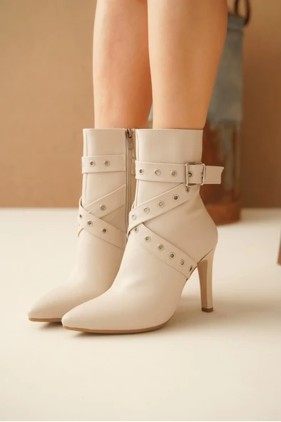 Atye Bej Cilt Topuklu Bot ürün görseli 1