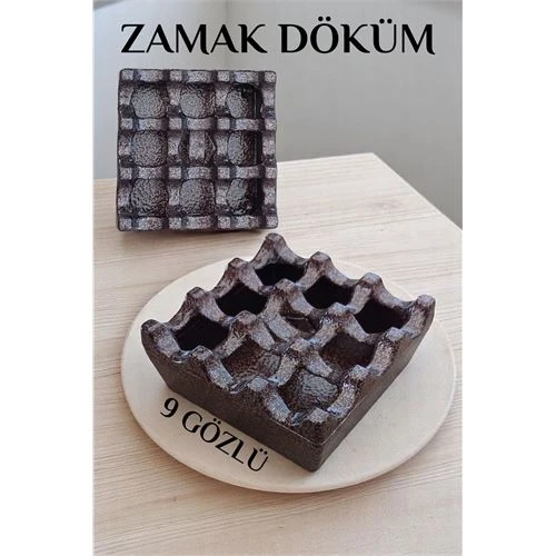 Modacar Kapaklı Zamak Döküm Kare Küllük Metal Kül Tablası - Kafe Küllüğü KAHVE ürün görseli 1