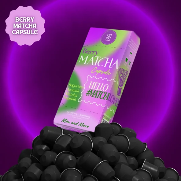 Berry Matcha Kapsül - Nespresso Uyumlu, Böğürtlen Aromalı Matcha Tozu, 10lu Paket - Resim 3