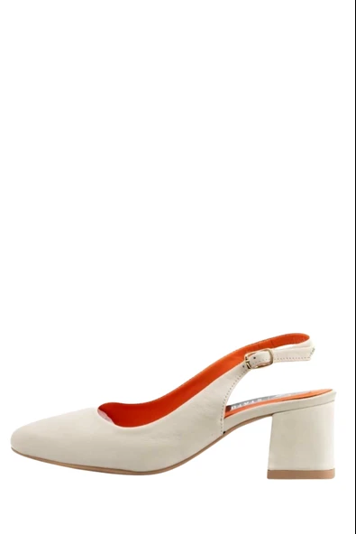 Stato Kadın Topuklu Hakiki Deri Sandalet Kırık Beyaz - Resim 4