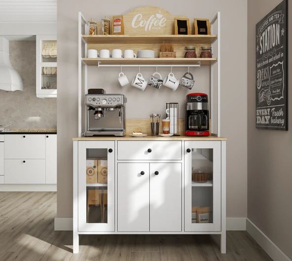 Hunerika Palva 4 Kapaklı1 Çekmeceli kahve dolabı-Wood Beyaz-Minifiks Bağlantılı - 2