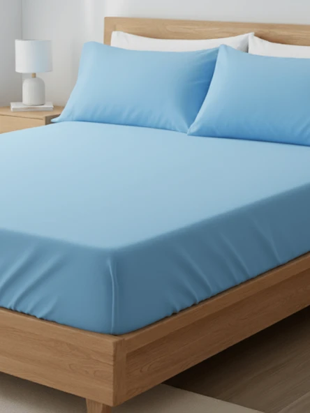 Beylini Lastikli Yatak Çarşaf Seti Yastık Kılıflı Örtü Pamuk Dayanıklı Yırtılmaz Tek Çift Kişilik Mavi 120 x 200 CM - 1