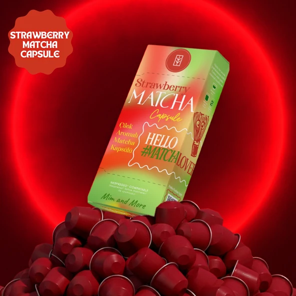 Strawberry Matcha Kapsül - Nespresso Uyumlu, Çilek Aromalı Matcha Tozu, 10lu Paket - Resim 3
