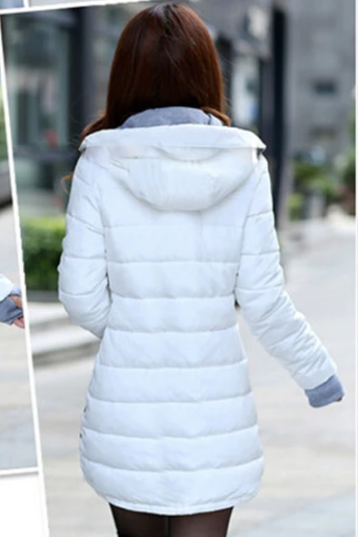 Kışlık Kapüşonlu Kadın Uzun Şişme Mont - Resim 3