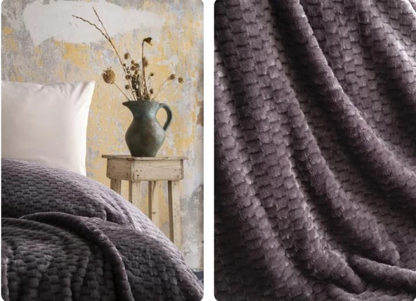 AP Jakarlı Çift Kişilik Antrasit Trusty Battaniye 200*220 - Resim 2