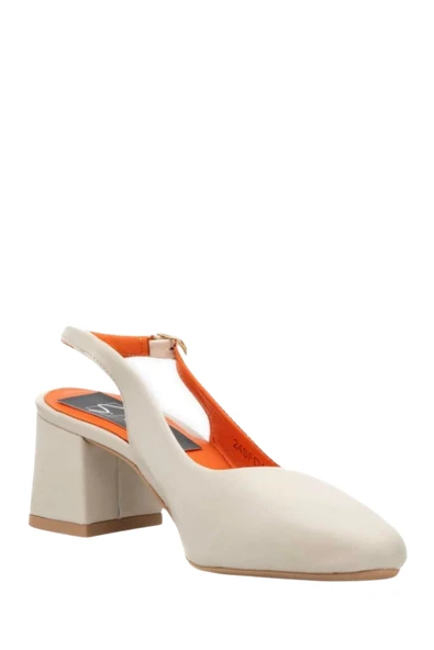 Stato Kadın Topuklu Hakiki Deri Sandalet Kırık Beyaz - Resim 3