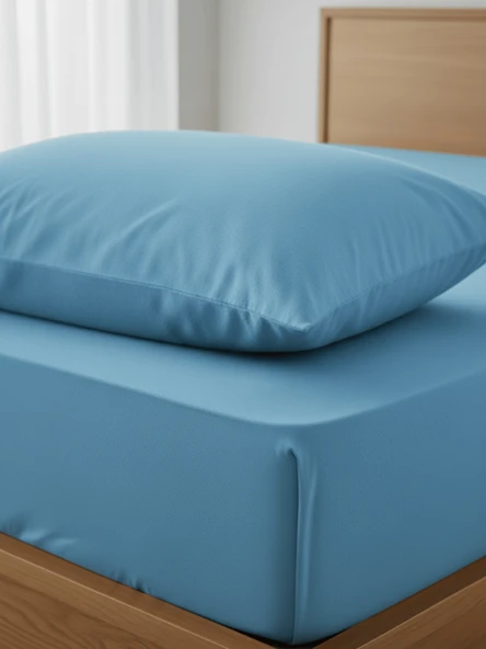 Beylini Lastikli Yatak Çarşaf Seti Yastık Kılıflı Örtü Pamuk Dayanıklı Yırtılmaz Tek Çift Kişilik Mavi 120 x 200 CM - 2