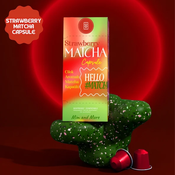 Strawberry Matcha Kapsül - Nespresso Uyumlu, Çilek Aromalı Matcha Tozu, 10lu Paket - Resim 2