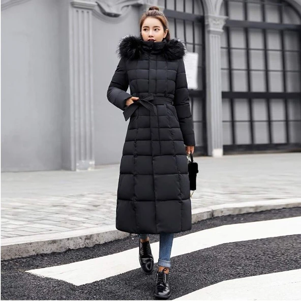 Kışlık Tam Boy Kapüşonlu Günlük Kadın Şişme Mont ürün görseli 1