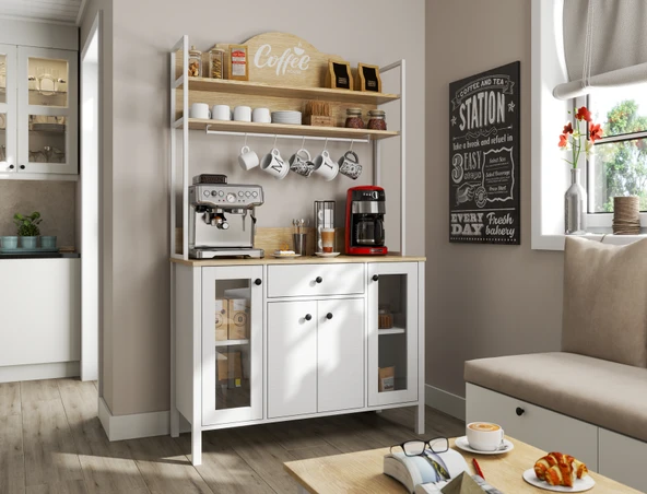 Hunerika Palva 4 Kapaklı1 Çekmeceli kahve dolabı-Wood Beyaz-Minifiks Bağlantılı