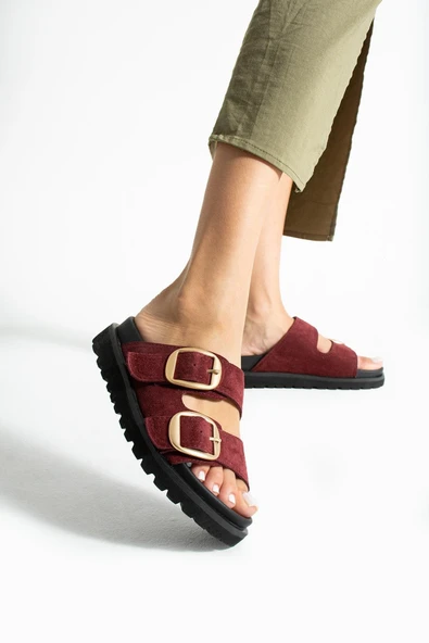 Stato Tekstil-Nappa  Hafif Comfort Kadın Bordo Terlik 25Y-1478 - 1