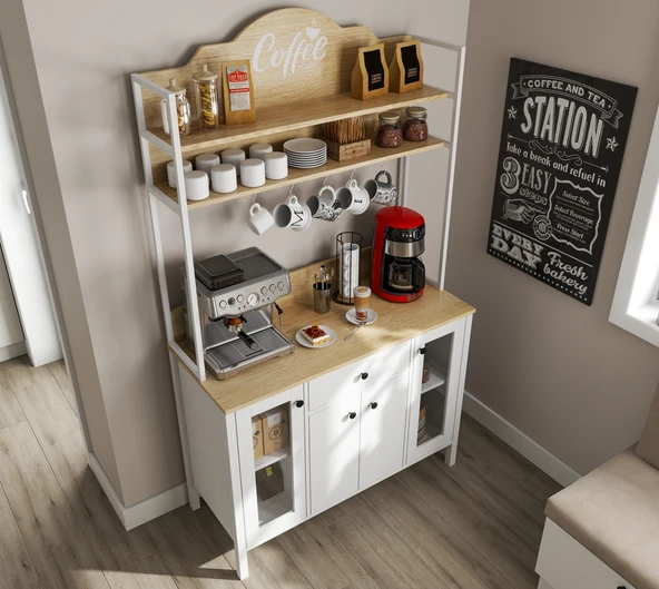 Hunerika Palva 4 Kapaklı1 Çekmeceli kahve dolabı-Wood Beyaz-Minifiks Bağlantılı - 3