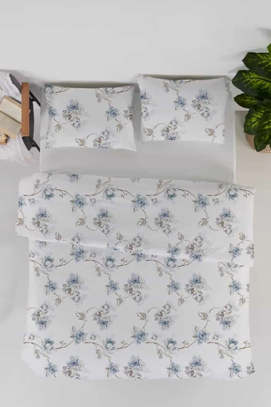 Percale Daphne Blue %100 Pamuk 82 Tel 208TC Çift Kişilik Nevresim Seti - Resim 4