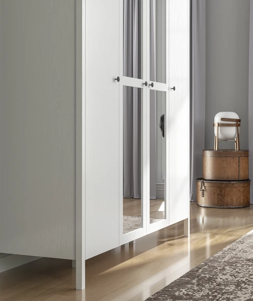 Hunerika Tiran 4 Kapaklı Gardırop-Wood Beyaz-Minifiks Bağlantılı - 2